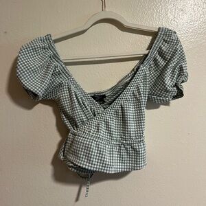 Forever 21 Black and White Puff Sleeve Wrap Blouse